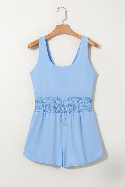 Plain Sleeveless Loop Drawstring Cinched Waist Romper